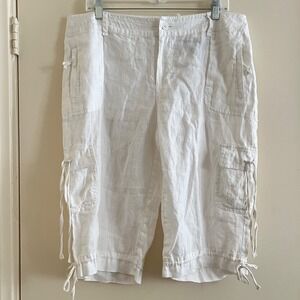 A.N.A Women Cargo Linen Short Petite 16 Coastal Nautical Utility Bermuda Resort